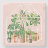 ウオーターカラートロピカルハウスプラントピンク ストーンコースター (正面)