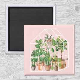 ウオーターカラートロピカルハウスプラントピンク マグネット