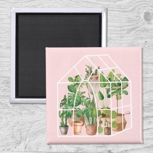 ウオーターカラートロピカルハウスプラントピンク マグネット