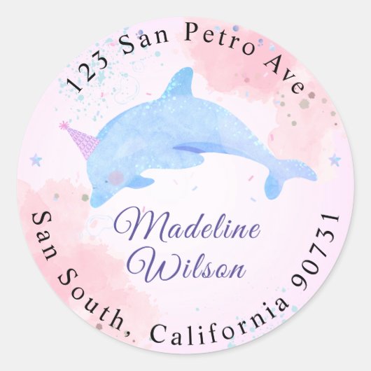 ウオーターカラードルフィンアンダーザシー差出人住所 ラウンドシール (正面)