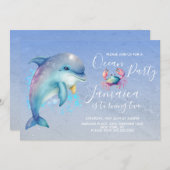 ウオーターカラードルフィン海ビーチバースデーパーティー 招待状 (正面/裏面)