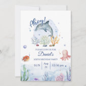ウオーターカラードルフィン海洋生物誕生日 招待状 (正面)