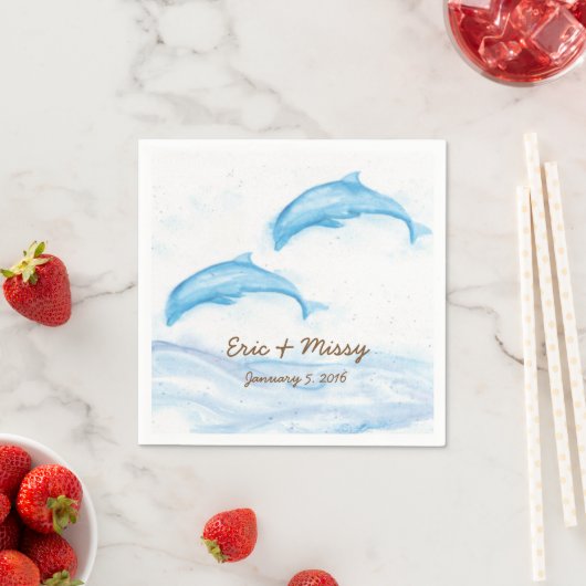 ウオーターカラードルフィン結婚ズ紙ナプキンス スタンダードカクテルナプキン (インサイチュ)