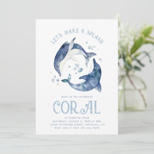 ウオーターカラードルフィン誕生日招待状 招待状 (スタンド正面)