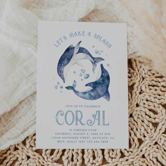 ウオーターカラードルフィン誕生日招待状 招待状