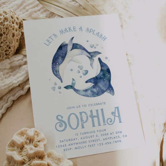 ウオーターカラードルフィン誕生日招待状 招待状