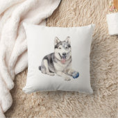 ウオーターカラーハスキードッグ クッション (ブランケット)