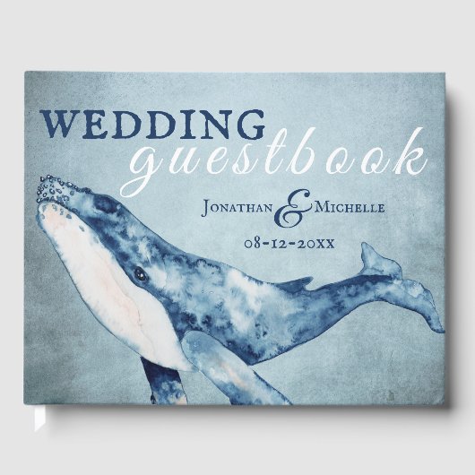 ウオーターカラーハンプバックホエー航海のルビーチ結婚式 ゲストブック (正面)