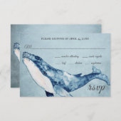 ウオーターカラーハンプバックホエー航海のルビーチ結婚式 出欠カード (正面/裏面)