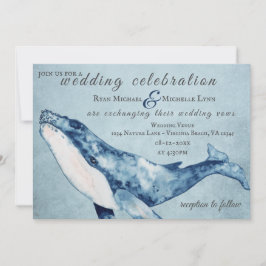 ウオーターカラーハンプバックホエー航海のルビーチ結婚式 招待状