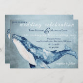 ウオーターカラーハンプバックホエー航海のルビーチ結婚式 招待状 (正面/裏面)