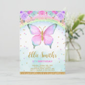 ウオーターカラーバタフライ誕生日招待状 招待状 (スタンド正面)