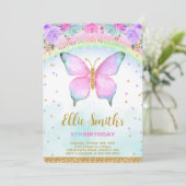 ウオーターカラーバタフライ誕生日招待状 招待状 (スタンド正面)