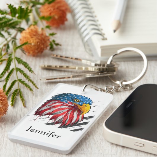 ウオーターカラーバルドイーグルUSAアメリカ軍隊 キーホルダー (正面右)