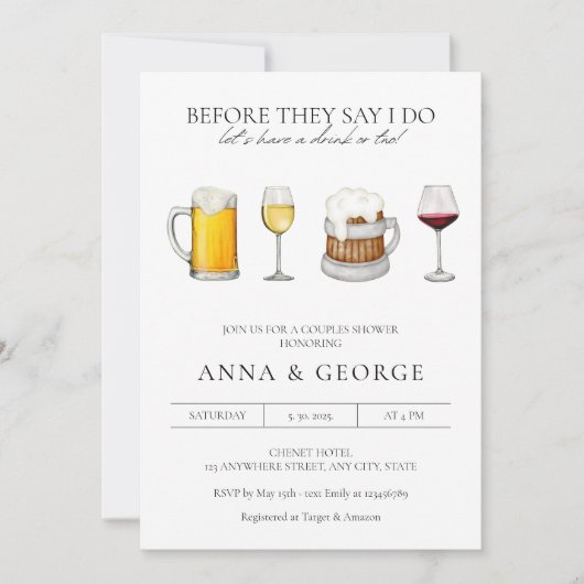 ウオーターカラービールワイン醸造所カップルシャワー 招待状 (正面)