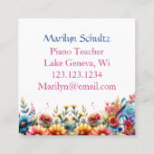 ウオーターカラーピアノと花パーソナライズされた先生 スクエア名刺 (裏面)