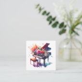 ウオーターカラーピアノと花パーソナライズされた先生 スクエア名刺 (スタンド正面)