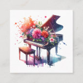 ウオーターカラーピアノと花パーソナライズされた先生 スクエア名刺 (正面)