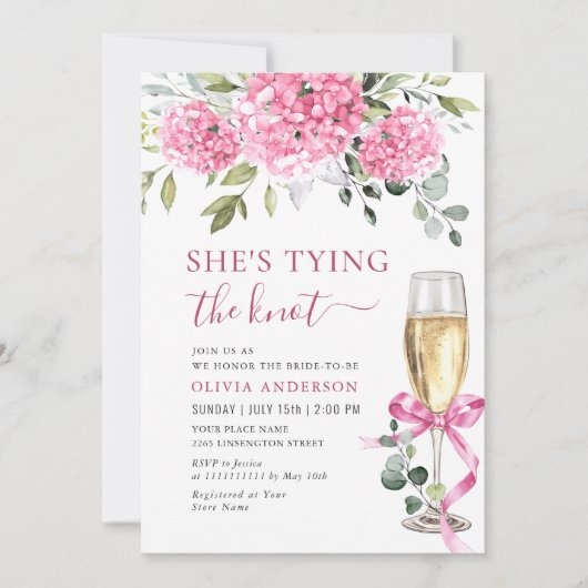 ウオーターカラーピンクアジサイブライダルシャワー 招待状 (正面)