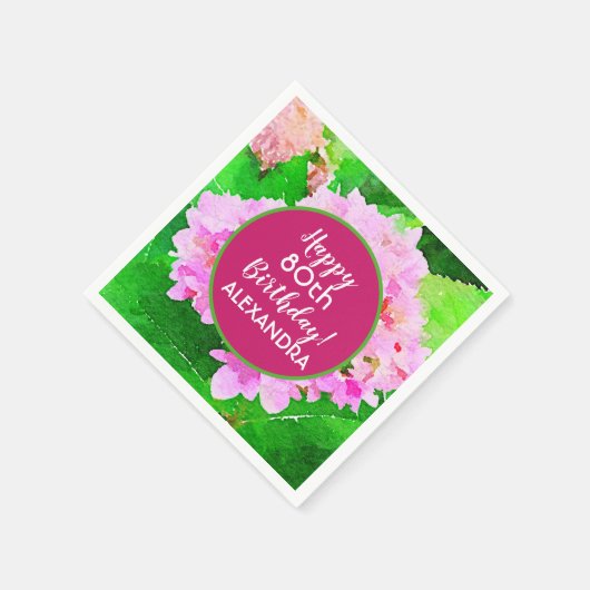 ウオーターカラーピンクアジサイ誕生日 スタンダードカクテルナプキン (角)