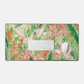 ウオーターカラーピンクコーラルフローラメドウオンマウンテン デスクマット (キーボード&マウス)