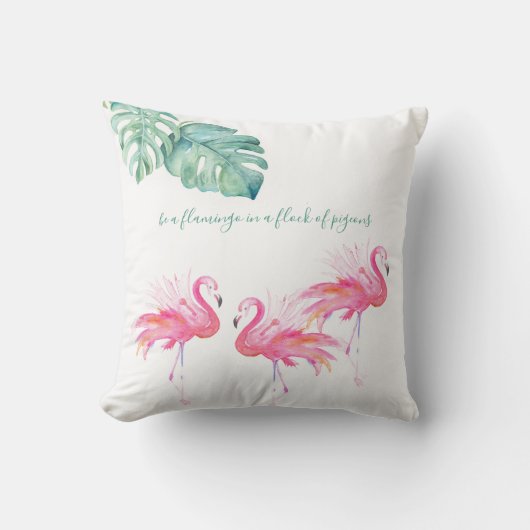 ウオーターカラーピンクフラミンゴ装飾用クッション クッション (正面)