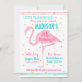 ウオーターカラーピンクフラミンゴ誕生日招待状 招待状 (正面)