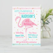 ウオーターカラーピンクフラミンゴ誕生日招待状 招待状 (スタンド正面)