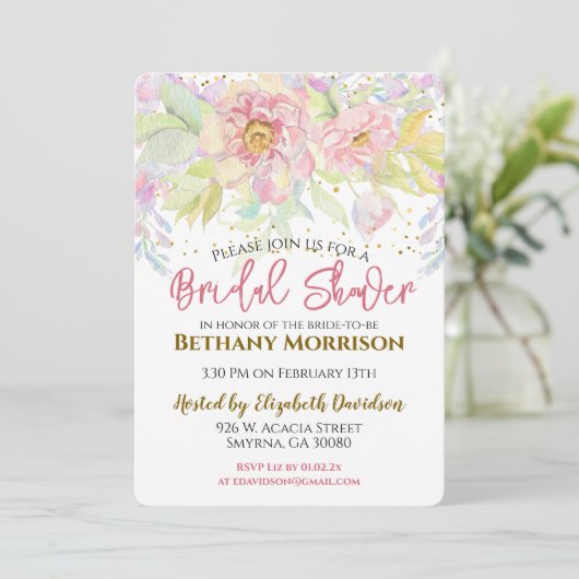 ウオーターカラーピンクローズブライダルシャワー 招待状 (スタンド正面)