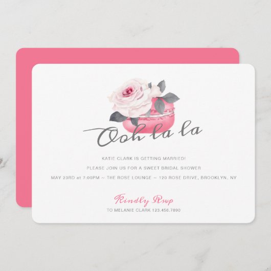 ウオーターカラーピンクローズマカロンブライダルシャワー 招待状 (正面/裏面)