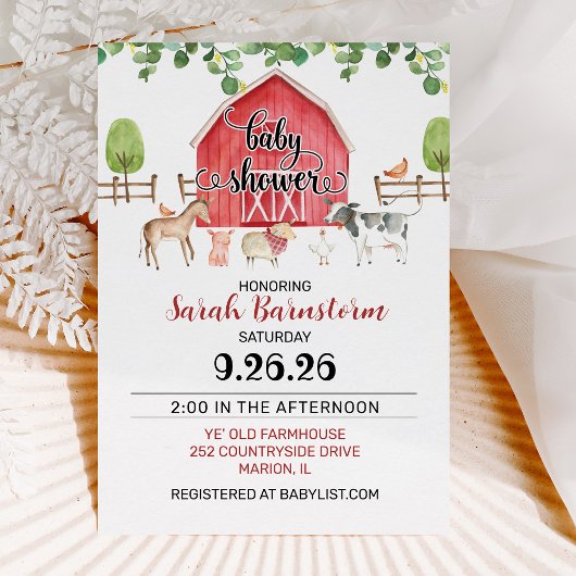 ウオーターカラーファームアニマルズバームベビーシャワー 招待状