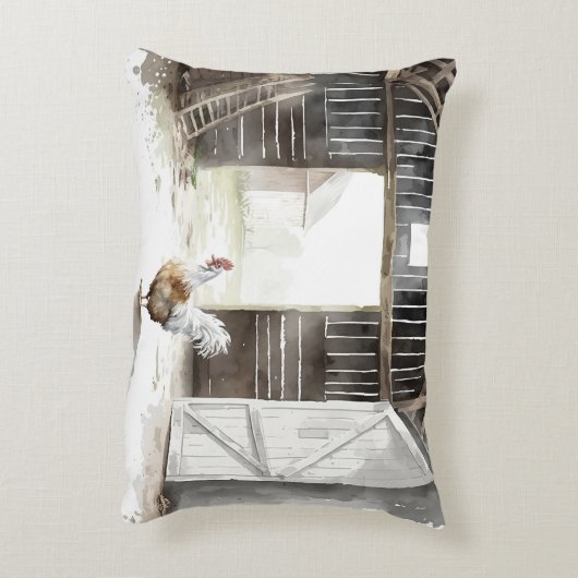 ウオーターカラーファームルースターin a Barn アクセントクッション (裏面(縦))