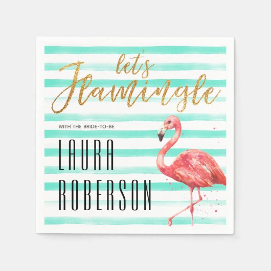 ウオーターカラーフラミングルミントストライプ |ブライダルシャワー スタンダードカクテルナプキン (正面)
