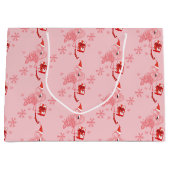 ウオーターカラーフラミンゴトロピカルクリスマスホリデー ラージペーパーバッグ (正面)