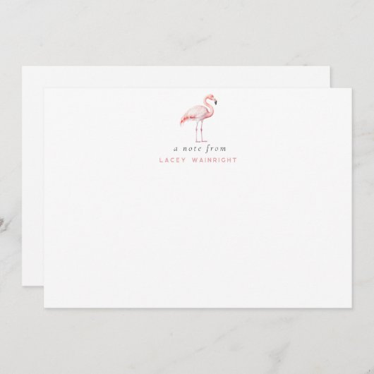 ウオーターカラーフラミンゴパーソナライズされた文房具 ノートカード (正面/裏面)
