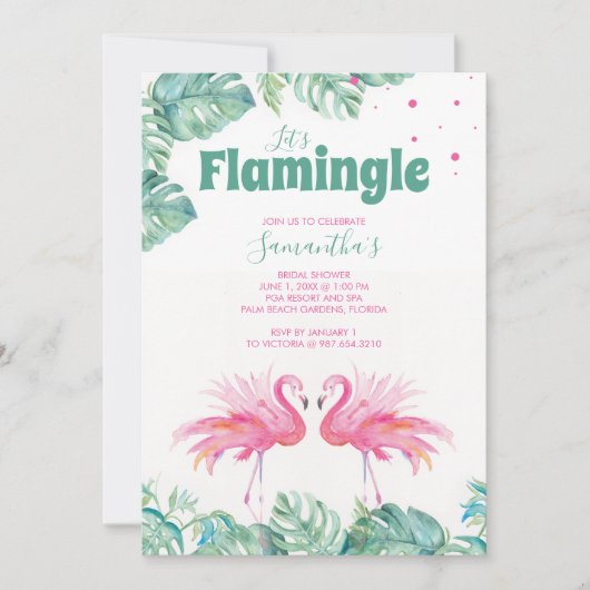 ウオーターカラーフラミンゴブライダルシャワー 招待状 (正面)