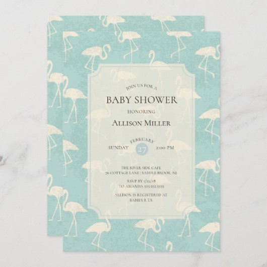 ウオーターカラーフラミンゴベビーシャワー招待状 招待状 (正面/裏面)