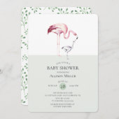 ウオーターカラーフラミンゴベビーシャワー招待状 招待状 (正面/裏面)