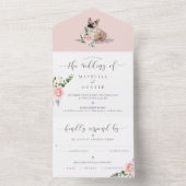 ウオーターカラーフランスのブルドッグドッグ&フローラピンクローズ オールインワン招待状 (内側)