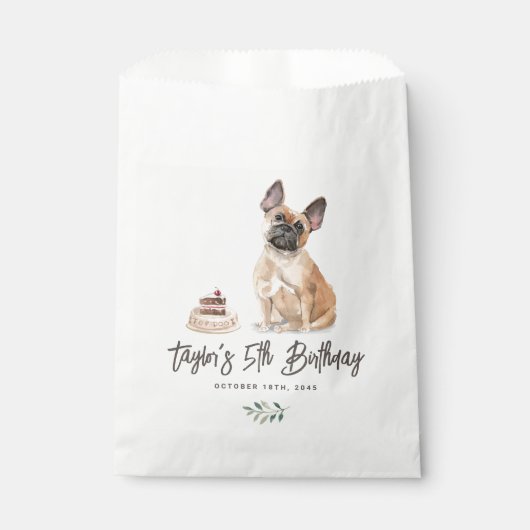 ウオーターカラーフランスのブルドッグバースデーパーティー フェイバーバッグ (正面)