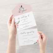 ウオーターカラーフランスのブルドッグペット&フローラピンクローズ オールインワン招待状 (貼ってはがせる)