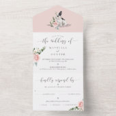 ウオーターカラーフランスのブルドッグペット&フローラピンクローズ オールインワン招待状 (内側)