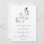 ウオーターカラーフランスのブルドッグペット&フローラピンクローズ 招待状 (正面)