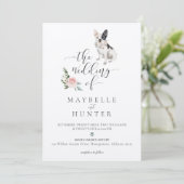 ウオーターカラーフランスのブルドッグペット&フローラピンクローズ 招待状 (スタンド正面)