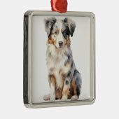 ウオーターカラーフワフワのオーストラリア産の牧羊犬 メタルオーナメント (右)