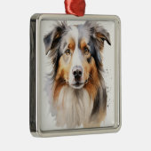 ウオーターカラーフワフワのオーストラリア産の牧羊犬 メタルオーナメント (右)