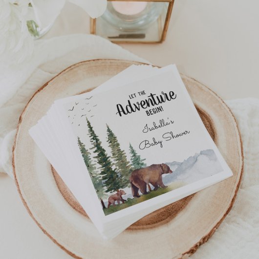 ウオーターカラーベアーウッドランドベビーシャワー スタンダードカクテルナプキン