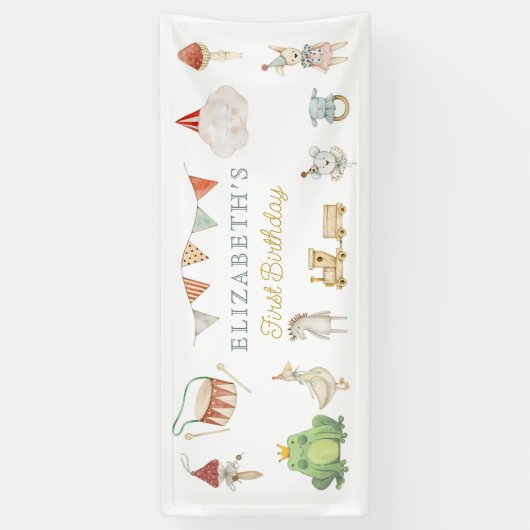 ウオーターカラーマッシュルームカエルベビーおもちゃ誕生日 横断幕 (縦)