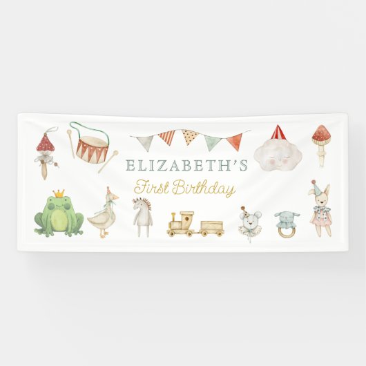 ウオーターカラーマッシュルームカエルベビーおもちゃ誕生日 横断幕 (横)