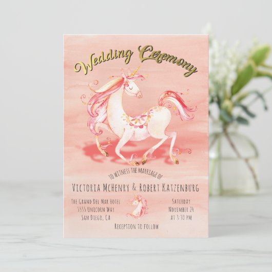 ウオーターカラーユニコーンゴールドフォイル結婚式招待状 招待状 (スタンド正面)